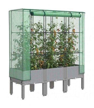 vidaXL Raised Bed with Greenhouse Cover Rattan Look 120x40x140 cm — Colour: light grey, Size: 120 x 40 x 140 cm