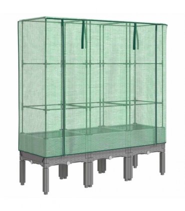 vidaXL Raised Bed with Greenhouse Cover Rattan Look 120x40x140 cm — Colour: light grey, Size: 120 x 40 x 140 cm