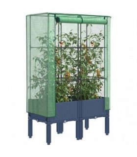 vidaXL Raised Bed with Greenhouse Cover Rattan Look 80x40x140 cm — Colour: blue grey, Size: 80 x 40 x 140 cm