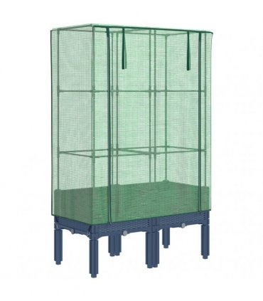 vidaXL Raised Bed with Greenhouse Cover Rattan Look 80x40x140 cm — Colour: blue grey, Size: 80 x 40 x 140 cm