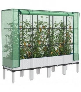 vidaXL Raised Bed with Greenhouse Cover Rattan Look 160x40x140 cm — Colour: white, Size: 160 x 40 x 140 cm