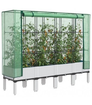 vidaXL Raised Bed with Greenhouse Cover Rattan Look 160x40x140 cm — Colour: white, Size: 160 x 40 x 140 cm