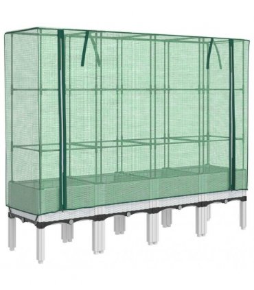 vidaXL Raised Bed with Greenhouse Cover Rattan Look 160x40x140 cm — Colour: white, Size: 160 x 40 x 140 cm