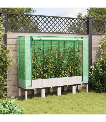 vidaXL Raised Bed with Greenhouse Cover Rattan Look 160x40x140 cm — Colour: white, Size: 160 x 40 x 140 cm