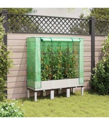 vidaXL Raised Bed with Greenhouse Cover Rattan Look 120x40x140 cm — Colour: white, Size: 120 x 40 x 140 cm
