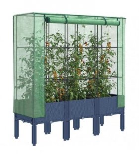 vidaXL Raised Bed with Greenhouse Cover Rattan Look 120x40x140 cm — Colour: blue grey, Size: 120 x 40 x 140 cm