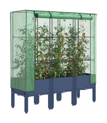vidaXL Raised Bed with Greenhouse Cover Rattan Look 120x40x140 cm — Colour: blue grey, Size: 120 x 40 x 140 cm