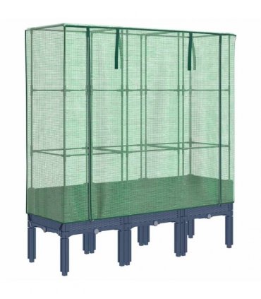 vidaXL Raised Bed with Greenhouse Cover Rattan Look 120x40x140 cm — Colour: blue grey, Size: 120 x 40 x 140 cm