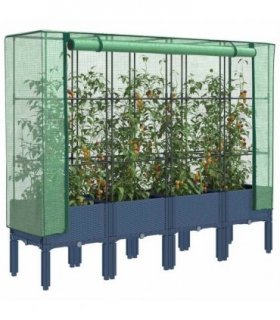 vidaXL Raised Bed with Greenhouse Cover Rattan Look 160x40x140 cm — Colour: blue grey, Size: 160 x 40 x 140 cm