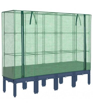 vidaXL Raised Bed with Greenhouse Cover Rattan Look 160x40x140 cm — Colour: blue grey, Size: 160 x 40 x 140 cm