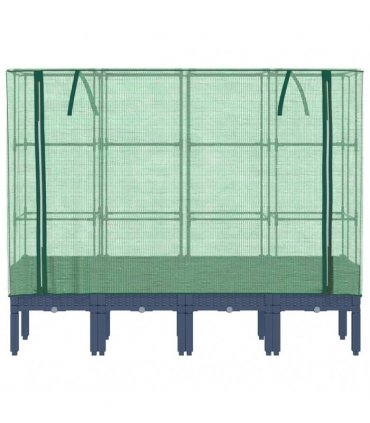 vidaXL Raised Bed with Greenhouse Cover Rattan Look 160x40x140 cm — Colour: blue grey, Size: 160 x 40 x 140 cm