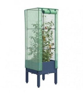 vidaXL Raised Bed with Greenhouse Cover Rattan Look 40x40x140 cm — Colour: blue grey, Size: 40 x 40 x 140 cm