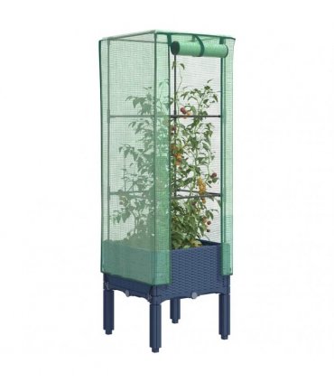 vidaXL Raised Bed with Greenhouse Cover Rattan Look 40x40x140 cm — Colour: blue grey, Size: 40 x 40 x 140 cm