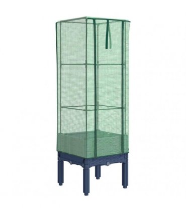 vidaXL Raised Bed with Greenhouse Cover Rattan Look 40x40x140 cm — Colour: blue grey, Size: 40 x 40 x 140 cm