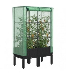 vidaXL Raised Bed with Greenhouse Cover Rattan Look 80x40x140 cm — Colour: black, Size: 80 x 40 x 140 cm
