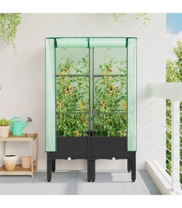 vidaXL Raised Bed with Greenhouse Cover Rattan Look 80x40x140 cm — Colour: black, Size: 80 x 40 x 140 cm