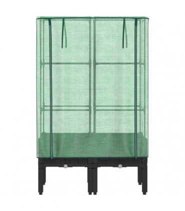 vidaXL Raised Bed with Greenhouse Cover Rattan Look 80x40x140 cm — Colour: black, Size: 80 x 40 x 140 cm