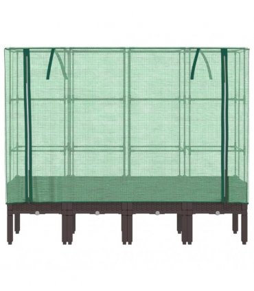 vidaXL Raised Bed with Greenhouse Cover Rattan Look 160x40x140 cm — Colour: brown, Size: 160 x 40 x 140 cm