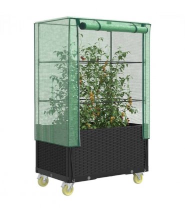vidaXL Raised Bed with Cover and Wheels Rattan Look 80x50x182 cm — Colour: black