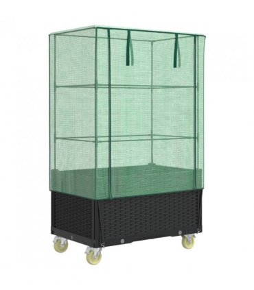 vidaXL Raised Bed with Cover and Wheels Rattan Look 80x50x182 cm — Colour: black
