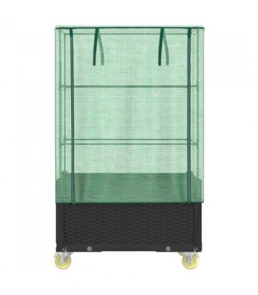 vidaXL Raised Bed with Cover and Wheels Rattan Look 80x50x182 cm — Colour: black