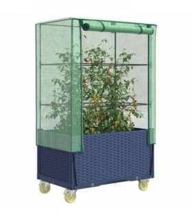 vidaXL Raised Bed with Cover and Wheels Rattan Look 80x50x182 cm — Colour: blue grey