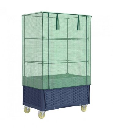 vidaXL Raised Bed with Cover and Wheels Rattan Look 80x50x182 cm — Colour: blue grey