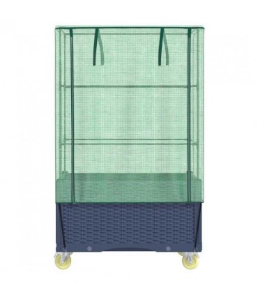 vidaXL Raised Bed with Cover and Wheels Rattan Look 80x50x182 cm — Colour: blue grey