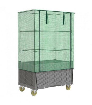 vidaXL Raised Bed with Cover and Wheels Rattan Look 80x50x182 cm — Colour: light grey