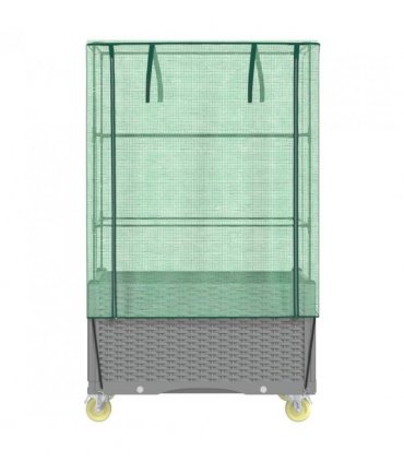 vidaXL Raised Bed with Cover and Wheels Rattan Look 80x50x182 cm — Colour: light grey