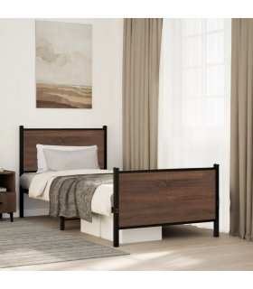 vidaXL Metal Bed Frame without Mattress Brown Oak 90x190 cm Single — Size: 90 x 190 cm, Model: with headboard & footboard
