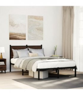 vidaXL Metal Bed Frame without Mattress Brown Oak 120x190 cm Small Double — Size: 120 x 190 cm, Model: with headboard