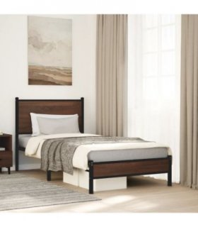 vidaXL Metal Bed Frame without Mattress Brown Oak 90x190 cm Single — Size: 90 x 190 cm, Model: with headboard & low footboard