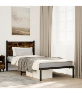 vidaXL Metal Bed Frame without Mattress Smoked Oak 80x200 cm — Size: 80 x 200 cm, Model: with headboard