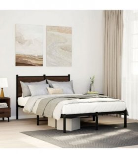 vidaXL Metal Bed Frame without Mattress Brown Oak 120x200 cm — Size: 120 x 200 cm, Model: with headboard