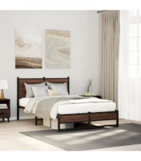 vidaXL Metal Bed Frame without Mattress Brown Oak 120x200 cm — Size: 120 x 200 cm, Model: with headboard & dual low footboard