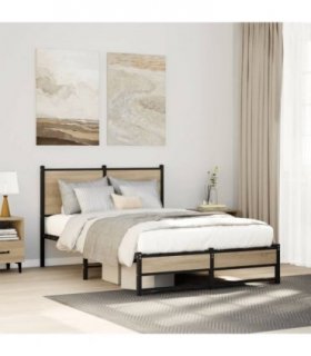 vidaXL Metal Bed Frame without Mattress Sonoma Oak 120x200 cm — Size: 120 x 200 cm, Model: with headboard & dual low footboard