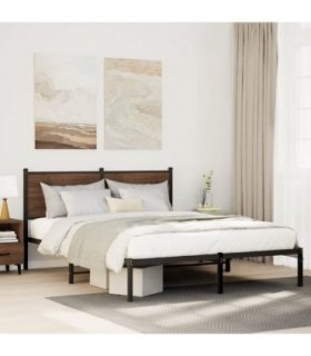 vidaXL Metal Bed Frame without Mattress Brown Oak 140x200 cm — Size: 140 x 200 cm, Model: with headboard