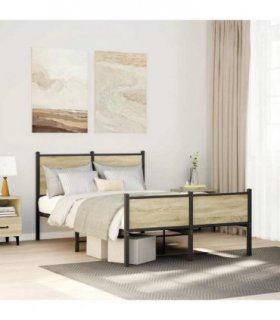 vidaXL Metal Bed Frame without Mattress Sonoma Oak 120x190 cm Small — Size: 120 x 190 cm, Model: with headboard & high footboard