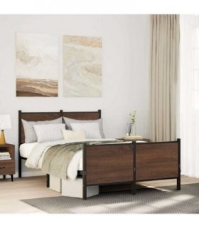 vidaXL Metal Bed Frame without Mattress Brown Oak 120x200 cm — Size: 120 x 200 cm, Model: with headboard & footboard