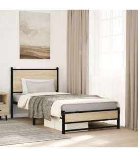 vidaXL Metal Bed Frame without Mattress Sonoma Oak 90x200 cm — Size: 90 x 200 cm, Model: with headboard & dual low footboard