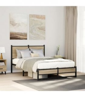 vidaXL Metal Bed Frame without Mattress Sonoma Oak 120x190 cm S — Size: 120 x 190 cm, Model: with headboard & dual low footboard