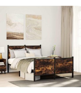 vidaXL Metal Bed Frame without Mattress Smoked Oak 120x190 cm Small Doub — Size: 120 x 190 cm, Model: with headboard & footboard