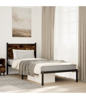 vidaXL Metal Bed Frame without Mattress Smoked Oak 90x190 cm Single — Size: 90 x 190 cm, Model: with headboard