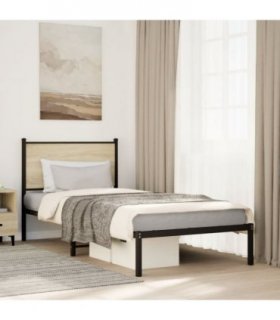vidaXL Metal Bed Frame without Mattress Sonoma Oak 75x190 cm Small Single — Size: 75 x 190 cm, Model: with headboard