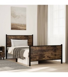 vidaXL Metal Bed Frame without Mattress Smoked Oak 100x200 cm — Size: 100 x 200 cm, Model: with headboard & footboard