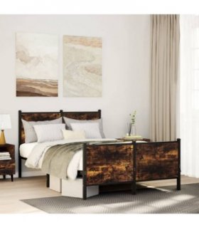 vidaXL Metal Bed Frame without Mattress Smoked Oak 120x200 cm — Size: 120 x 200 cm, Model: with headboard & footboard