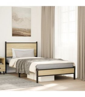vidaXL Metal Bed Frame without Mattress Sonoma Oak 100x190 cm — Size: 100 x 190 cm, Model: with headboard & low footboard