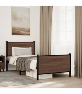 vidaXL Metal Bed Frame without Mattress Brown Oak 75x190 cm Small Single — Size: 75 x 190 cm, Model: with headboard & footboard
