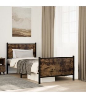 vidaXL Metal Bed Frame without Mattress Smoked Oak 90x200 cm — Size: 90 x 200 cm, Model: with headboard & footboard